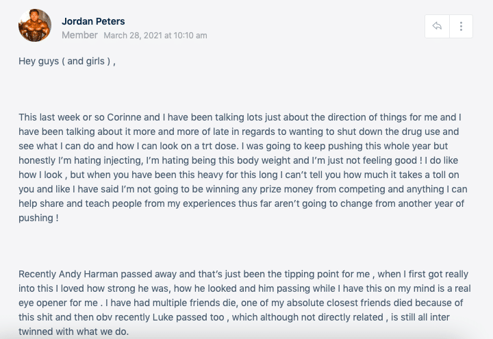 Mass Monster Jordan Peters Quits Bodybuilding, Stops Steroid Use In Wake Of Andy Haman Death