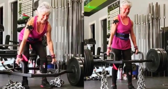 73-Year-Old Mary Duffy Deadlifts 250 Pounds With 50-Pound Chains, Nearly 2.5 Times Her Bodyweight