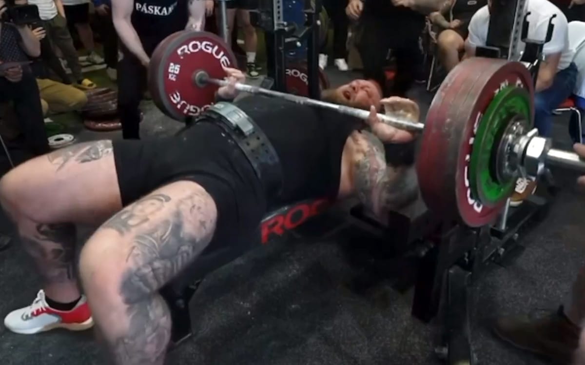 Video: Hafthor Bjornsson Tears His Pec During 252.5-kg (556.7-lb) Bench Press Attempt