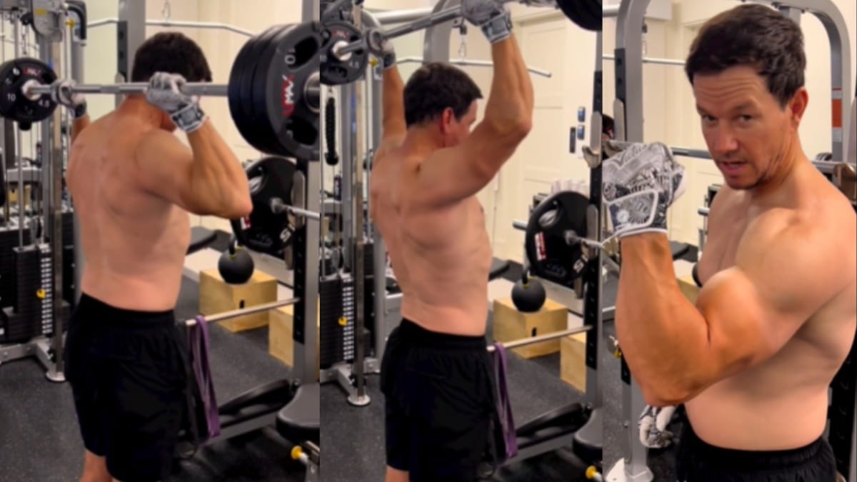 Mark Wahlberg Shows Off Jacked Physique While Training Behind-The-Neck Presses