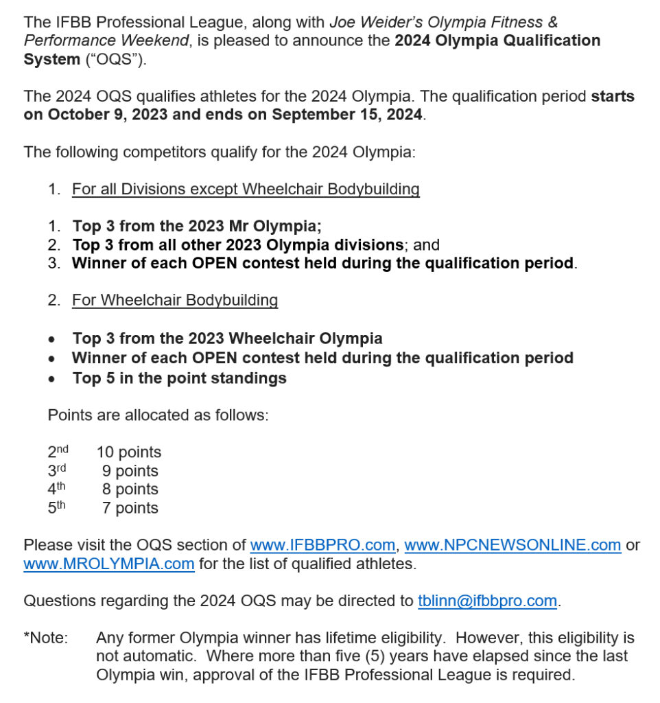 2024 Olympia Qualification System