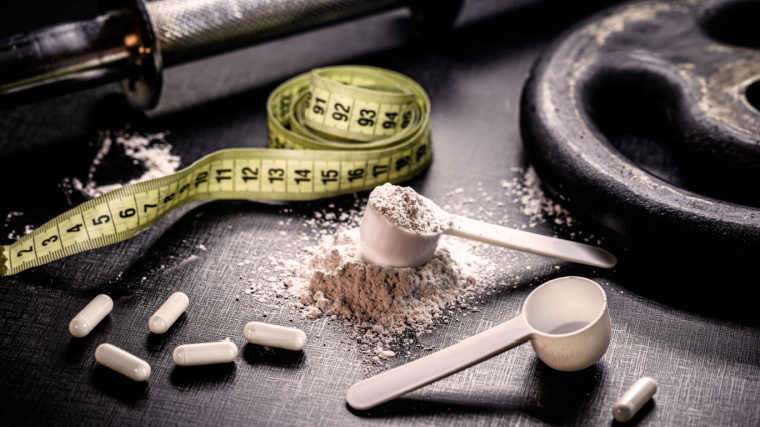A measuring tape, pills, powder supplements and others.