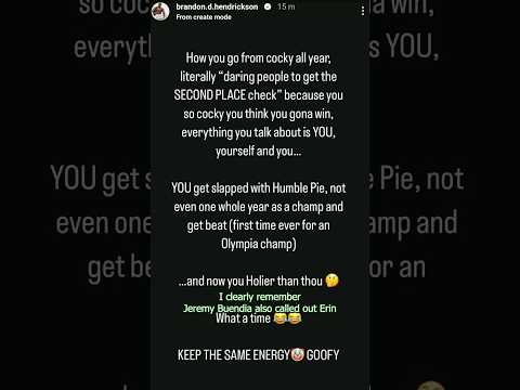 Brandon Hendrickson blasts Erin Banks on inatagram. Was Erin cocky or confident ? #bodybuilding #gym