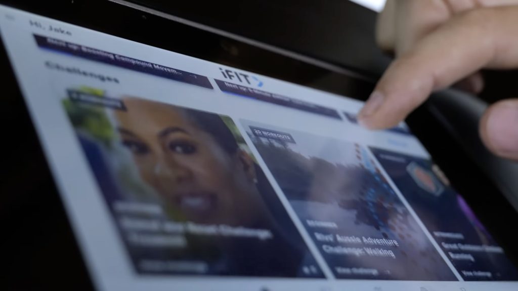 The touchscreen on a NordicTrack EXP series treadmill.