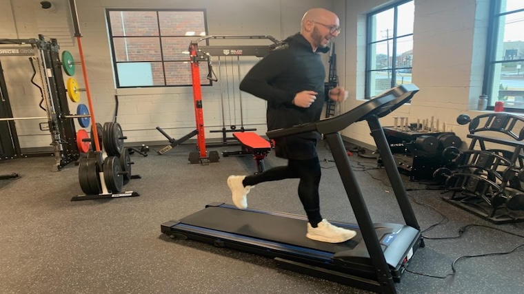 Our tester running on the XTERRA Fitness TR150 Treadmill.